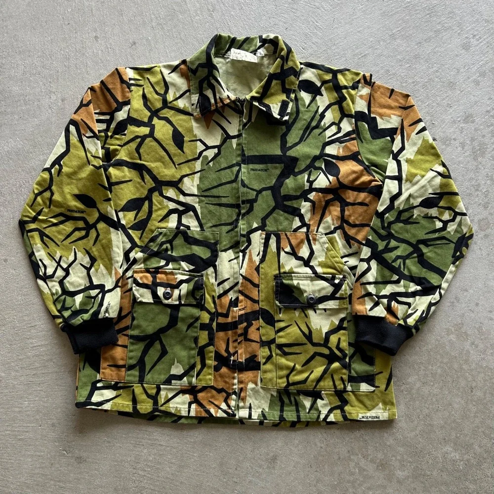 Vintage 90s Predator Camo Jacket Pants Set Size Large Medium Green Hunting Suit